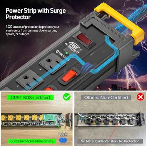 CRST Heavy Duty Metal Power Strip with Individual Switches, 12 Outlets Long Surge Protector Power Strip (1020J), 15A/1875W, 9FT Cord, Use for Garage Workshop Office School and Home...