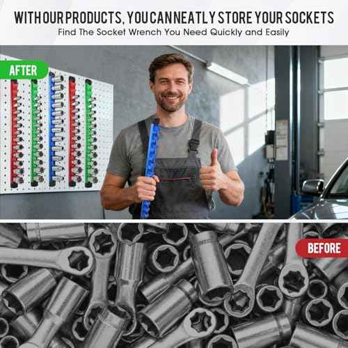 6 Pcs 1/4", 3/8", 1/2" Drivs Magnetic Socket Holder Set, Aluminum Alloy Socket Organizer with 360¡Æ Swivel Clips for Tool Box Drawer