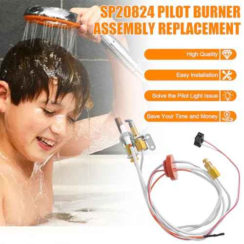 SP20824 Pilot Burner Assembly Kit Replacement SP20754,SP21058,SP21059,SP20800, Compatible for Rheem Ruud and Richmond Water Heater Parts, NG with LP Orifice