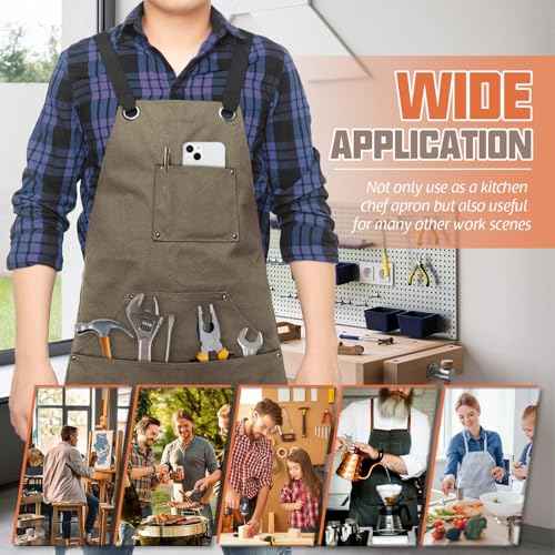 Adjustable Work Apron for Men,Heavy Duty Canvas Shop Apron Crossback with Tool Pockets (Brown)