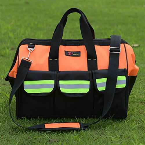 ZOJO Reflective Tool Bags For Men & Women 16 inch Wide Mouth (Large, Orange)