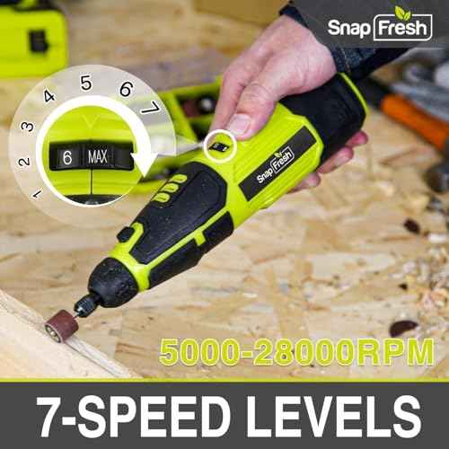 SnapFresh 12V Cordless Rotary Tool Kit,7 Variable Speeds w/Flex Shaft,80+ Change Accessories Multi Tool-Battery Fast Charger & Tool Bag-for Cutting, Sanding, Polishing, Drilling,Handmade or DIY Crafts
