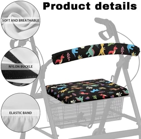 Dinosaur Walker Seat Cover for Seniors - Cute Pattern Rollator Accessories With Backrest Cover - Decorative Gifts for Men