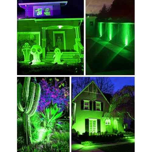 Christmas Green Landscape Lights Outdoor, 14 LED Landscape Lighting with US Plug, IP65 Waterproof Spotlights for Tree Yard Garden Pathway St. Patrick's Day Halloween Decor 4 Pack