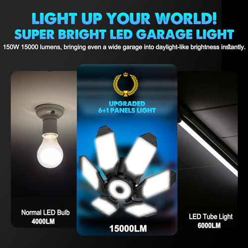 LED Garage Light Bulbs, 100W 6000K Garage Lights Ceiling Led with 6 Adjustable Panels, E26/E27 Screw in Shop Light for Attic Workshop Basement Barn - 4 Pack