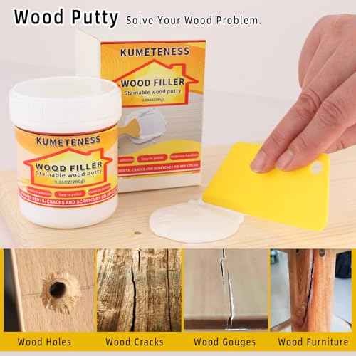 9.87 oz White Wood Filler Stainable and Paintable,Wood Repair Kit for Quickly Repair Any Breaks,Cracks, Chips and Defects in Wooden Furniture,Easy to Use and Sand
