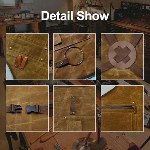 Woodworking Apron for Men, Gifts for Men, with 9 Tool Pockets, Waterproof Durable Waxed Canvas Work Apron for Woodworkers Carpenters Blacksmiths Provide Comprehensive Protection
