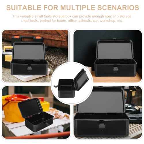 DOITOOL Small Metal Tool Box Portable Tool Box Organizer, Hip Roof Style Portable Steel Tool Box with Metal Latch Closure for Tools Storage (Black, 7.86x4.91x3.07in)