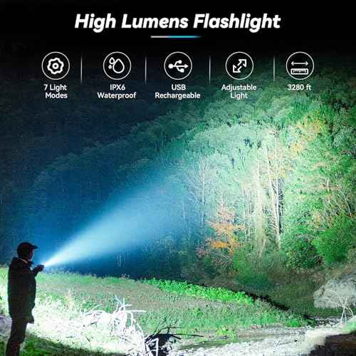 Flashlight Rechargeable Flashlights High Lumens, 99,000 LM Bright LED Flashlight Powered Flash Light, USB Rechargeable Flashlights & Waterproof Handheld Flash lights for Home Camping Hiking(2 Pack)