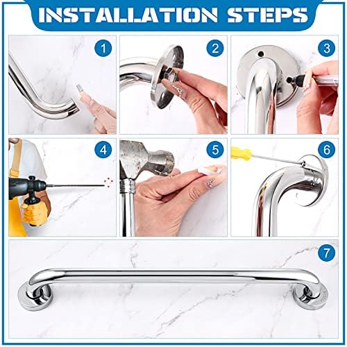 Blulu 2 Set Shower Grab Bar Stainless Steel Bathroom Grab Bar Handle Anti Slip Heavy Duty Bathtub Handle Support Balance Hand Rails for Bathroom Elderly Handicap Senior Pregnant (24 Inch)