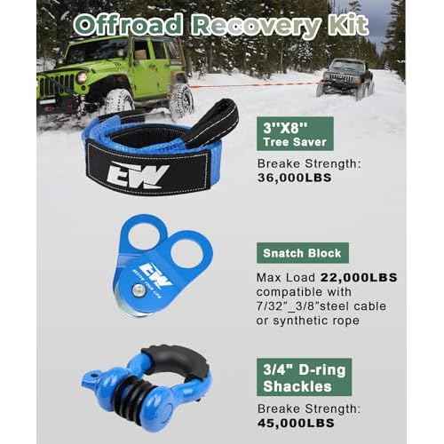 NIXFACE Offroad Recovery Kit - 10-Ton Snatch Block Pulley, 3" x8'Tree Saver (36,000lbs), Two 3/4" D-Ring Shackles with Portable Storage Bag Essential Tool Equipment for Recover Stuck Vehicle