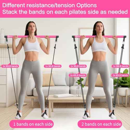 Pilates Bar Kit with Resistance Bands,Pilates Bar with Stackable Bands Workout Equipment for Legs,Hip,Waist and Arm,Exercise Fitness Equipment for Women & Men Home Gym Yoga Pilates
