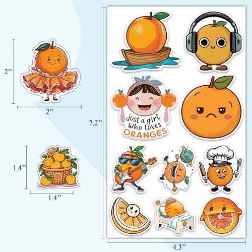 Fruit Orange Stickers 50 Pieces Vinyl Waterproof Decal for Laptop Water Bottle Phone Car Window Bike Motorcycle Stakeboard Scrapbook Oranges Sticker Gifts for Kid Adult