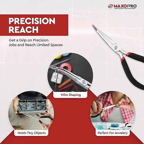 Premium 6 Inch Mini Needle Nose Pliers Set - 2 PCs Bent and Straight Long Nose Pliers with Comfort Grip - Non-Serrated Rust-Proof Long Reach Jewelry Pliers for Jewelry Making, Handmade Craft