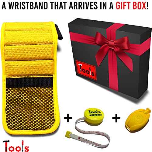 Magnetic Wristband with Flashlight and Tape Measure ? Screw, Drill Bit, and Nail Holder with 20 Strong Magnet Pieces Increases Convenience for DIY, Carpenters, Mechanics, and More by MEBTOOLS