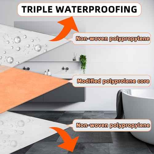 Professional Waterproof Membrane for Shower,- 3.3 FT x 33 FT Roll (108 Sq Ft), 23.6 Mil Thick, Superior Waterproofing Solution for Bathroom, Kitchen,Saunas and Wet Areas