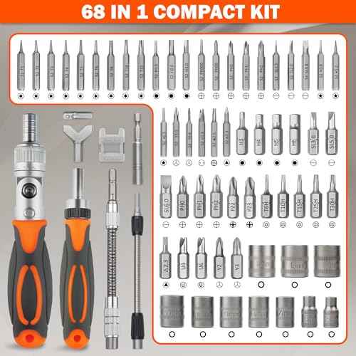 Ratcheting Screwdriver Set 68-in-1, Magnetic Screwdriver Set with Portable Storage Case, Compact Socket Screwdriver Kit for Electronics, PC, Phone, DIY Projects, Home Repairs