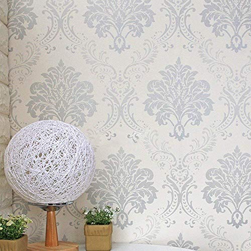 Lependor Silver Damask Peel and Stick Wallpaper Easily Removable Printed Stick Wall Paper Decorative Self Adhesive Shelf Drawer Liner Roll - 17.71¡± Wide x 118¡± Long (17.71" X 9.8 ft, Silver Damask)