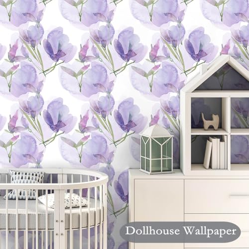 Large Floral Peel and Stick Wallpaper Modern Self-Adhesive Vinyl Contact Paper Removable & Renter-Friendly for Cabinets Drawers & Prepasted Lavender Wallpaper 17.7" x 78.7"