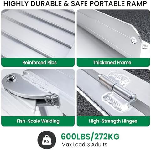 3 Feet Portable Wheelchair Ramp, 600 LBS Capacity Folding Aluminum Threshold Ramp with Anti-Slip Surface, Mobility Access Handicap Ramp for Home Steps, Doorway, Stairs, Doorways, Scooter