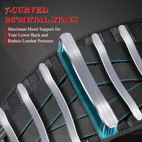 Back Brace for Women Men Lower Back Pain with 7 Bionic Metal Stays, Strong Support for Herniated Disc, Sciatica, More Pain Relief! Breathable Work Back Support Belt for Heavy Lifting M(33"-39")