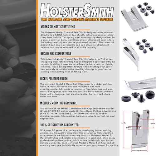 HolsterSmith Universal Metal Belt Clip - fits up to 2.0 inch Belts - Nickel & Black Finish ? with Mounting Hardware