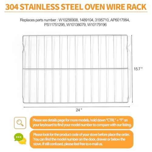 W10256908 Oven Rack Replacement for Whirlpool Stove Oven Parts Amana Maytag Kenmore Jenn-Air Range Oven Racks 304 Stainless Steel WPW10256908 Oven Wire Rack Baking Rack 24" x 15.7" Not Universal 2 Pcs