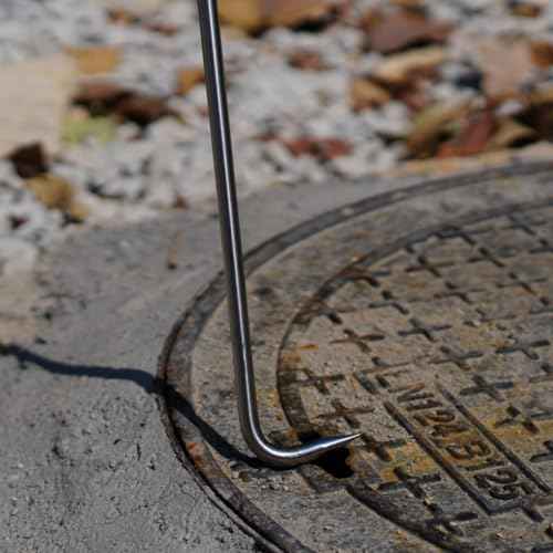 Manhole Hook - 36 Inch, 7.8 Inch Handle, 10mm Solid Stainless Steel Shaft, 2 Inch Pump Hook End with Pointed Tip, Lightweight and Suitable for Various Environments, 1 Unit