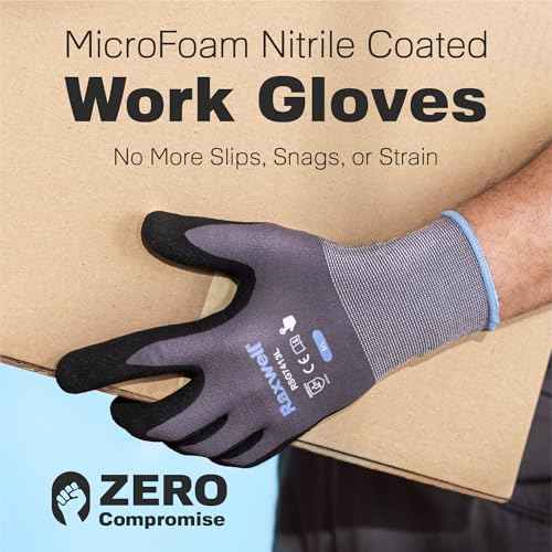 Raxwell Safety Work Gloves MicroFoam Nitrile Coated,Abrasion-Resistant,Seamless Knit for Gardening,Mechanics,and Construction