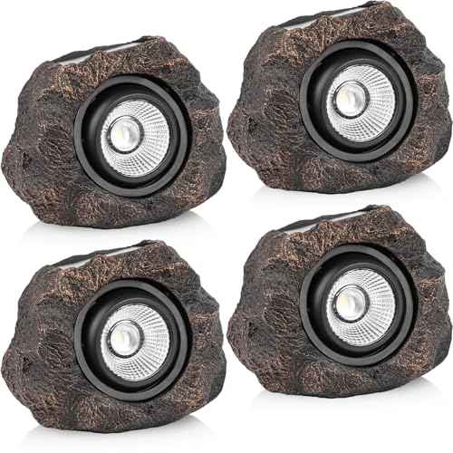 Solar Rock Lights, 4 Pack Solar Powered Waterproof LED Spotlights Decorative for Outdoor Garden, Pathway, Walkway, Yard, Landscape, Patio