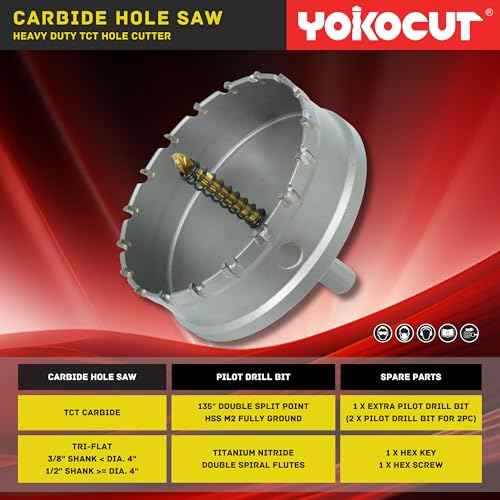 1 Inch Carbide Hole Saw, Hole Cutter Carbide Tipped with Pilot Drill Bit, TCT Hole Saws for Stainless Steel, Metal, Iron, Copper, Brass, Plastic, Wood