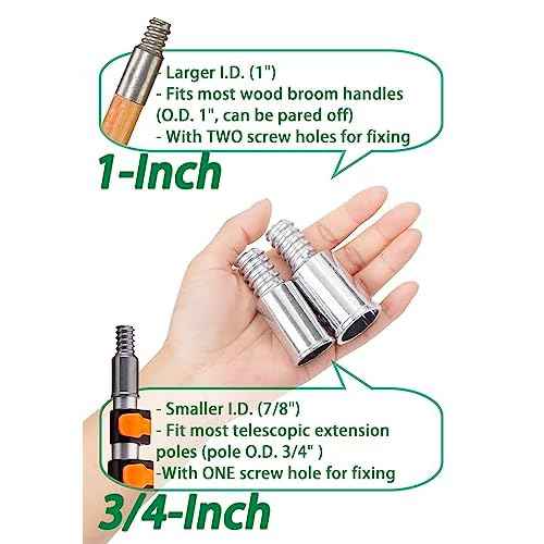 Threaded Tips Replacement for Extension Poles Repairing, Push Broom Handle Threaded End (1 in & 3/4 in)