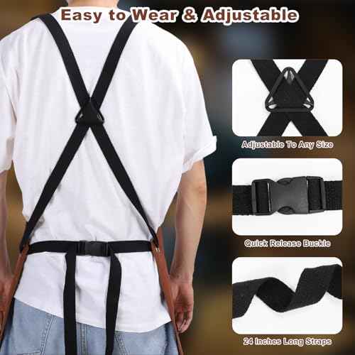 Welding Work Apron,Heat & Flames Proof Apron, Leather Welding Apron,24x36 Inches with 6 Pockets Adjustable Belt