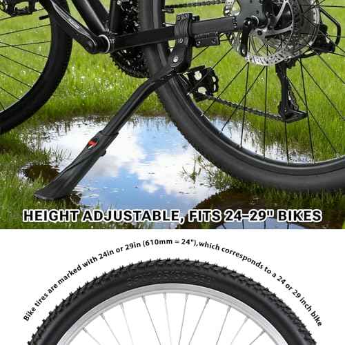 Bike Kickstand for 24-29 Inch Adult Bicycle, Adjustable Aluminum Bicycle Kickstand, Kick Stand for Mountain/Road/E-Bike Black