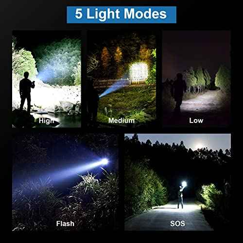 Rechargeable Flashlights 90,000 High Lumens - 2 Pack, Super Bright LED Flash Light with 5 Modes, 12 Hour Brightest Waterproof Handheld Flashlight for Home, Camping