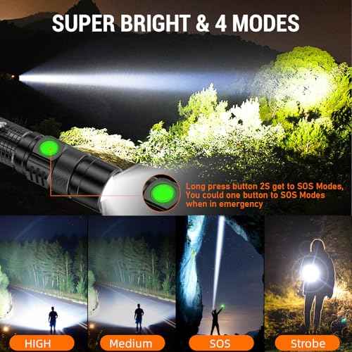 Pocket EDC Flashlight Rechargeable - 4.9inch & Emergency One Click SOS, Super Bright Small LED Flashlight 3Hr USB-C Fast Charging, Waterproof Portable Small EDC Flashlight for Home, Camping, Hiking