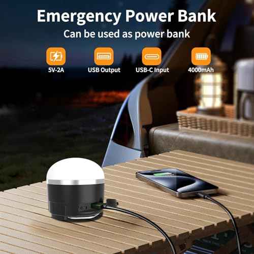 LED Camping Lantern Rechargeable 1000LM, 12 Lighting Modes Hanging Light with Magnetic Base, Portable 4000mAh RGB Tent Lights for Camping, Emergency, Hurricane, Power Outages, Home, Hiking