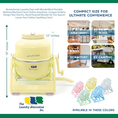WonderWash Portable Washing Machine for Apartment & Tiny Spaces - Manual Hand Clothes Washer with Retro Design - Clean Laundry Anywhere with Our Countertop, Non-Electric, Small Washer - Yellow