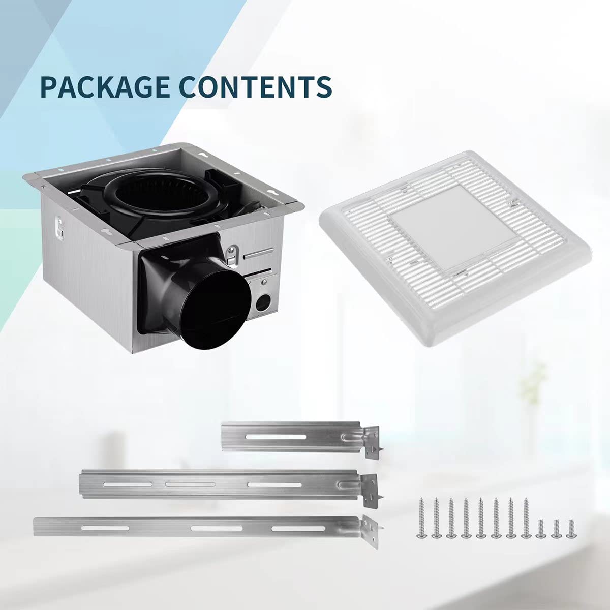 Tech Drive Bathroom Fan with Light 110 CFM, 1.2Sone No Attic access Needed Installation,Very Quiet Bath Ventilation and Exhaust Fan with LED Light 4000K 800LM, 4inch Duct,White Plastic Grille