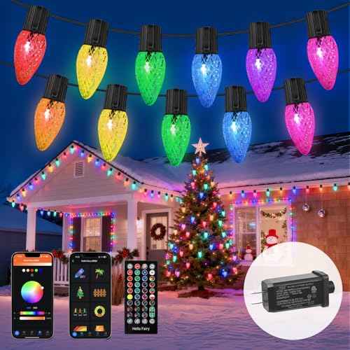 Smart C9 RGB Christmas Lights Outdoor, 66 FT 100 LED Christmas Tree Lights with Music Sync APP Controlled, Waterproof Connectable C9 String Lights for Roofline, Fencing, Balcony & Yard Decor