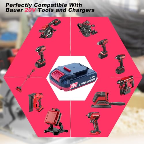 DTK Replacement for Bauer 20V Battery 2.5Ah Lithium-Ion Compatible with 20V Bauer Cordless Tools