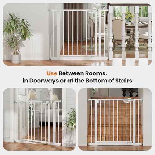 Auto-Close Baby Gate for Stairs & Doorways Dog Gate - Adjustable Steel Safety Gate with Dual Lock, Fits 29"-33" Wide, Pressure Mount No Drilling (White, 30-33" W x 30" H)