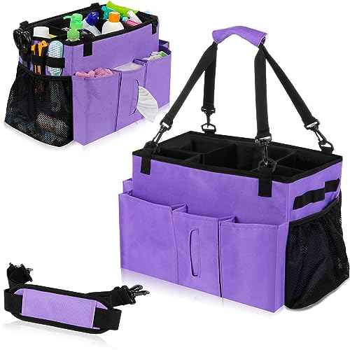 Wearable Cleaning Caddy Bag with Handle, Multi-functional Cleaning Supplies Caddy Organizer with Handle and Shoulder Strap for Car Wash, Gardening Tools, Painting/Picnic Items, Beach (Purple)