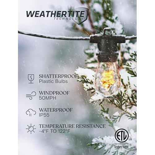 Brightech Ambience Pro Super Bright Solar Outdoor String Lights: Security, Visibility & Ambience - Heavy Duty Waterproof Patio Lights - Edison Spiral Shatterproof Bulbs - 4W Soft White Remote Control