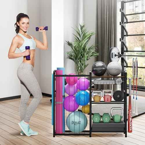 Garage Sports Equipment Organizer, Ball Storage for Gear and Toys, Large Capacity, Sports Organizer for Garage with Hooks and Baskets, for golf, Football, Soccer Ball, Bat