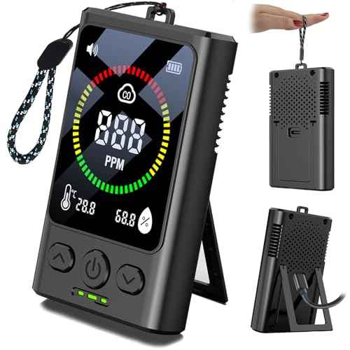 Portable Carbon Monoxide Detector, Travel Carbon Monoxide Detector Rechargeable 168H Standby, CO Detector 3-in-1 CO Alarms Carbon Monoxide with Audible & Visual Alarm for Hotel, Camping, Car, RV