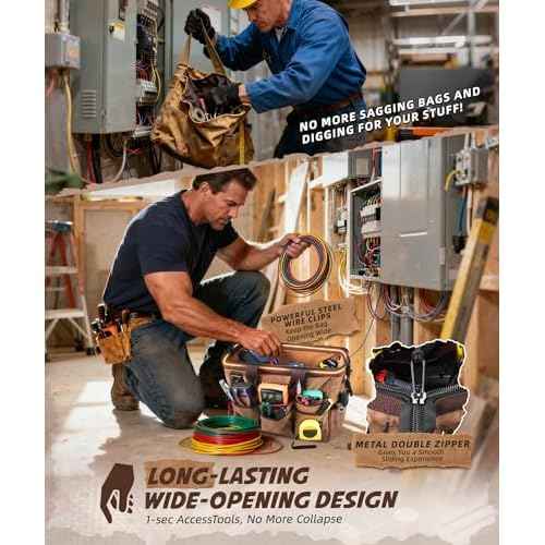 ARCFOX 14 Inch Portable Electrician Tool Bag 21 Pockets - Heavy Duty 16OZ Canvas Tool Bags Organizer with Wide Mouth & Adjustable Shoulder Strap for HVAC, Mechanics, Maintenance, UTV-Effortless Carry