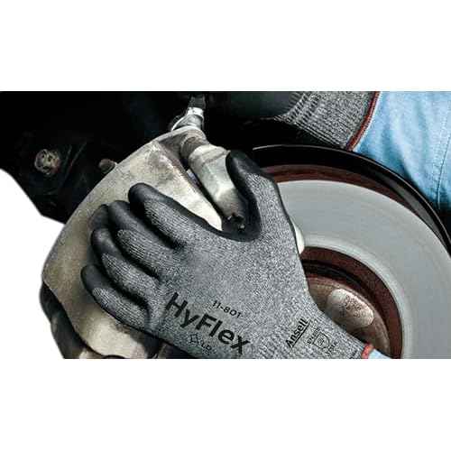 Ansell HyFlex 11-801 Nylon Glove, Black Foam Nitrile Coating, Knit Wrist Cuff, Medium, Size 8 (Pack of 12)