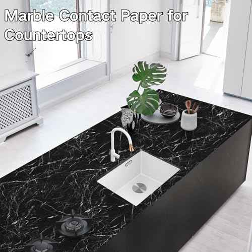 Abyssaly Black and White Marble Contact Paper, Granite Kitchen Wallpaper Peel and Stick Countertops, Glossy Self Adhesive Removable Marble Counter Paper Roll for Cabinets 15.7in X 118in