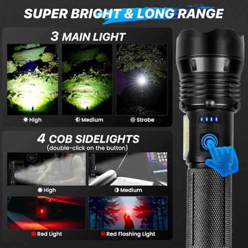 THY TRY Flashlights High Lumens - 2 Pack, Rechargeable Flashlights 90000 High Lumens, Super Bright LED Flashlight with 7 Modes, High Powered Flash Light for Home, Outdoor Activities